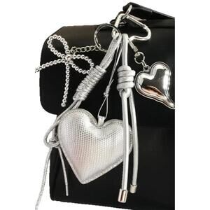 New Heart Shape Bow Knot PU Leather Bag Pendant Keychain Bag Charm